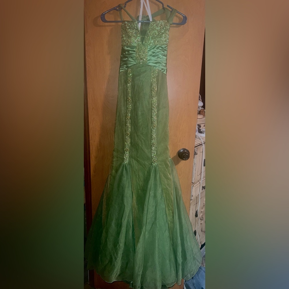 Elegant Green Gown with Beaded Details